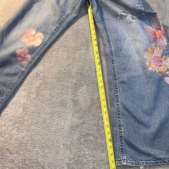RARE American Eagle Wide Leg Floral One Of A Kind Denim Jeans Size 4 - Picture 7 of 11